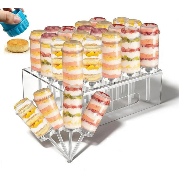 Cake Push Pops with Lids, Push Pop Containers with Stand, Reusable Food-Grade Clear Push Up Cake Pop Containers with Cutter for Birthday, Wedding, Easter Party & DIY Baking (20PCS)