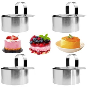 Non-stick Cake Ring Molds for Baking,Bexikou 3.15" Stainless Steel Pastry Rings,Round Dessert Mousse Mold with Pusher, Set of 4 Mini Cake Mold for Baking, Cooking Decoration