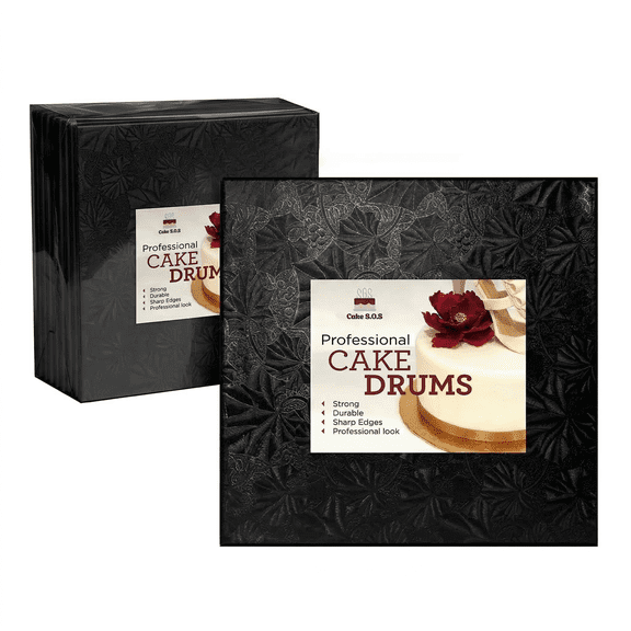 Cake S.O.S 12 inches Black Square Cake Drum Board, 1/2 Thick, (6-pack)