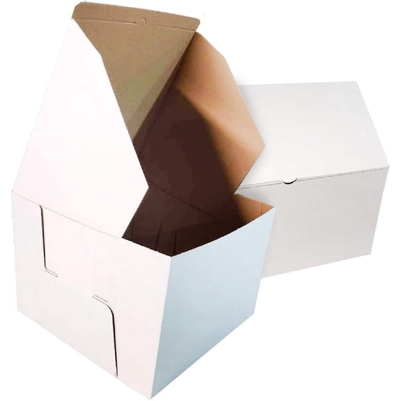 12x12x8 Inch White/Brown Cake Boxes, Heavy-Duty Corrugated Bakery Boxes, 6 Count