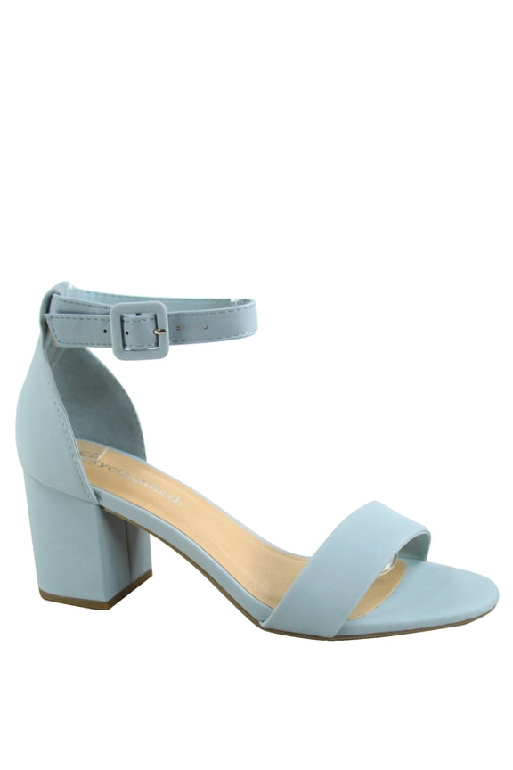 Cake-S Women's Fashion Open Toe Ankle Strap Buckle Low Chunky Heels Dress Sandals Shoes (Blue, 8.5)
