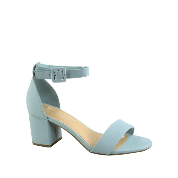 Cake-S Women's Fashion Open Toe Ankle Strap Buckle Low Chunky Heels Dress Sandals Shoes (Blue, 9)