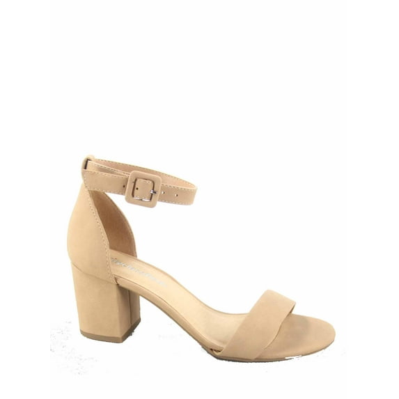 Cake-S Women's Fashion Open Toe Ankle Strap Buckle Low Chunky Heels Dress Sandals Shoes ( Natural, 9 )