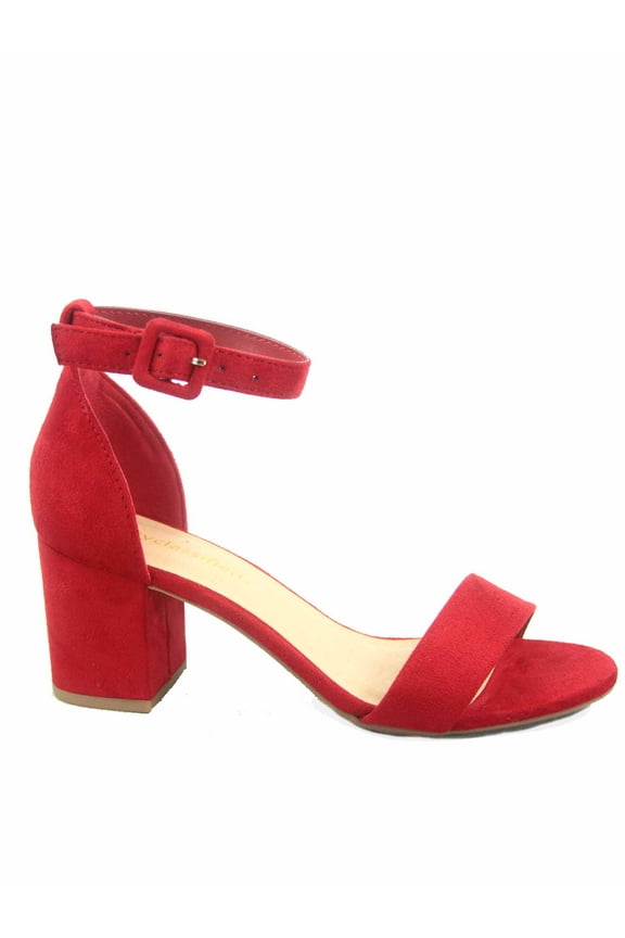 Cake-S Women's Fashion Open Toe Ankle Strap Buckle Low Chunky Heels Dress Sandals Shoes ( Red, 6 )