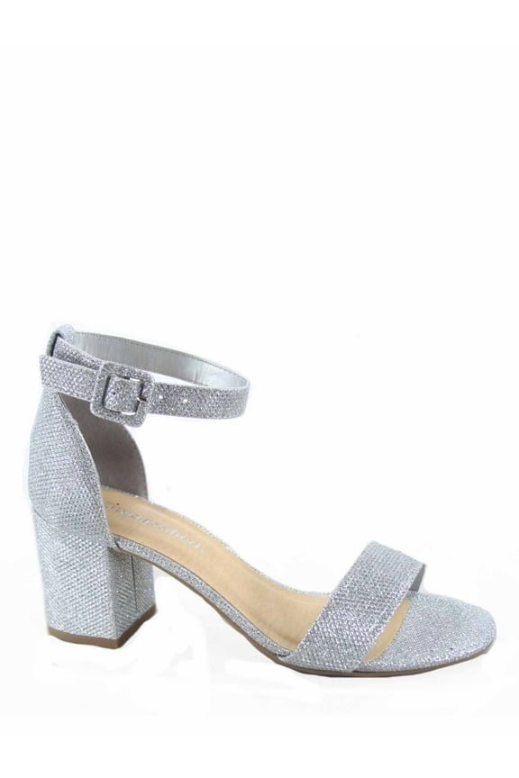 Cake-S Women's Fashion Open Toe Ankle Strap Buckle Low Chunky Heels Dress Sandals Shoes ( Silver, 9 )