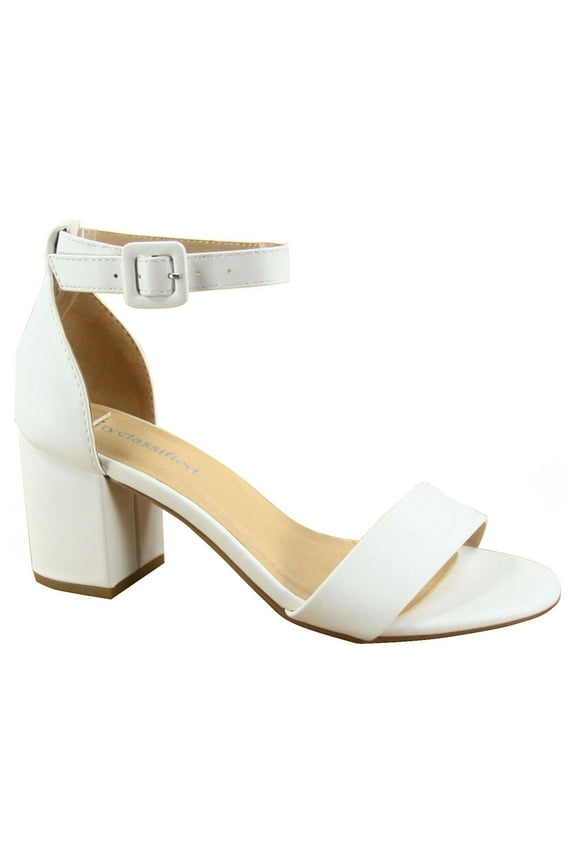 Cake-S Women's Fashion Open Toe Ankle Strap Buckle Low Chunky Heels Dress Sandals Shoes ( White, 10 )