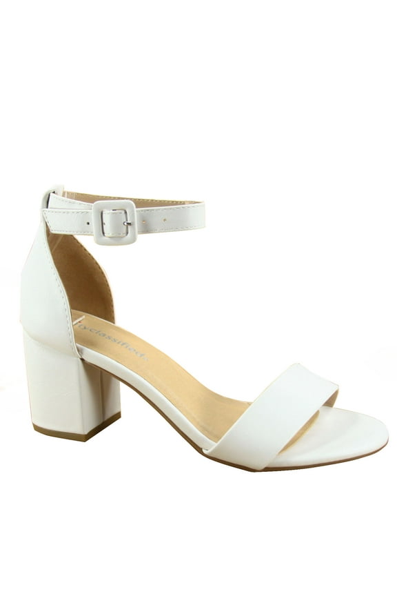 Cake-S Women's Fashion Open Toe Ankle Strap Buckle Low Chunky Heels Dress Sandals Shoes ( White, 7.5 )