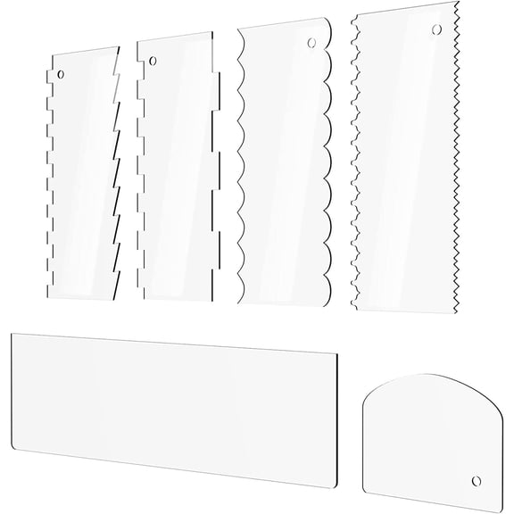 Cake Scraper 6 Pieces Clear Acrylic Icing Smoother Decorating Comb Scrapers Set, Pastry Cutter for Mousse Butter Cream Decoration, 11 Patterns Different Stripes for Cakes Edges, Kitchen Baking Tool