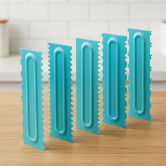 Cake Scraper Polisher Set of 6 Pack Decorating Comb and Icing Smoother Mousse Butter Cream Cake Edge Tools, Plastic Sawtooth 12 Design Textures-Blue