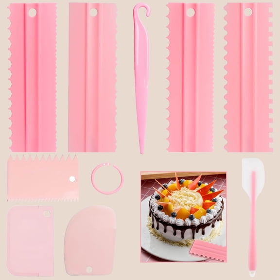 Cake Scraper Set with Smoother, Decorating Comb, Icing Smoother Plastic Sawtooth, Icing Kitchen Baking Cake Edge