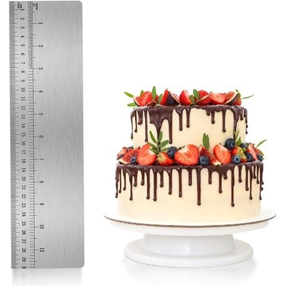 Cake Scraper Smoother with Built-In Scale, Stainless Steel Icing Smoother, 11.81 X 3.15 in, Smooth Edge Cake Comb Alternative for Buttercream Frosting and Cake Decorating