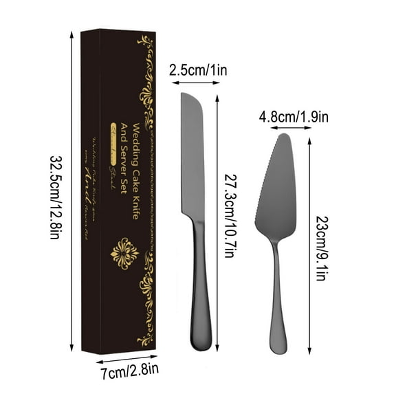 Cake Serving Set, Cake Pie Pastry Servers, Stainless steel Cake Knife and Server Set Perfect for Birthday, Wedding, Parties and Events, 2pcs (Black)