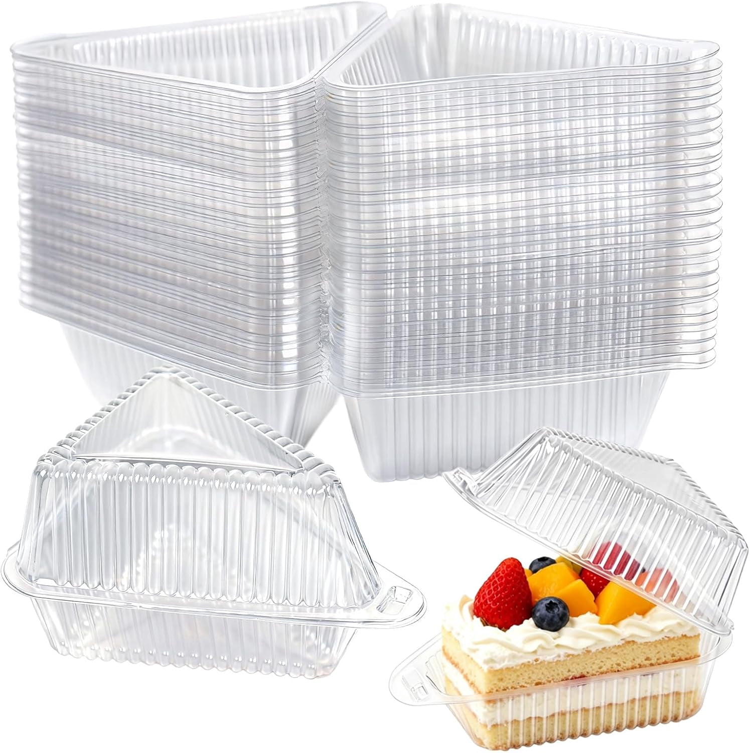 Slice Container Rectangle Cake Slice Container 150 Pack, 5 Inch Clear Disposable Bakery Box with ...