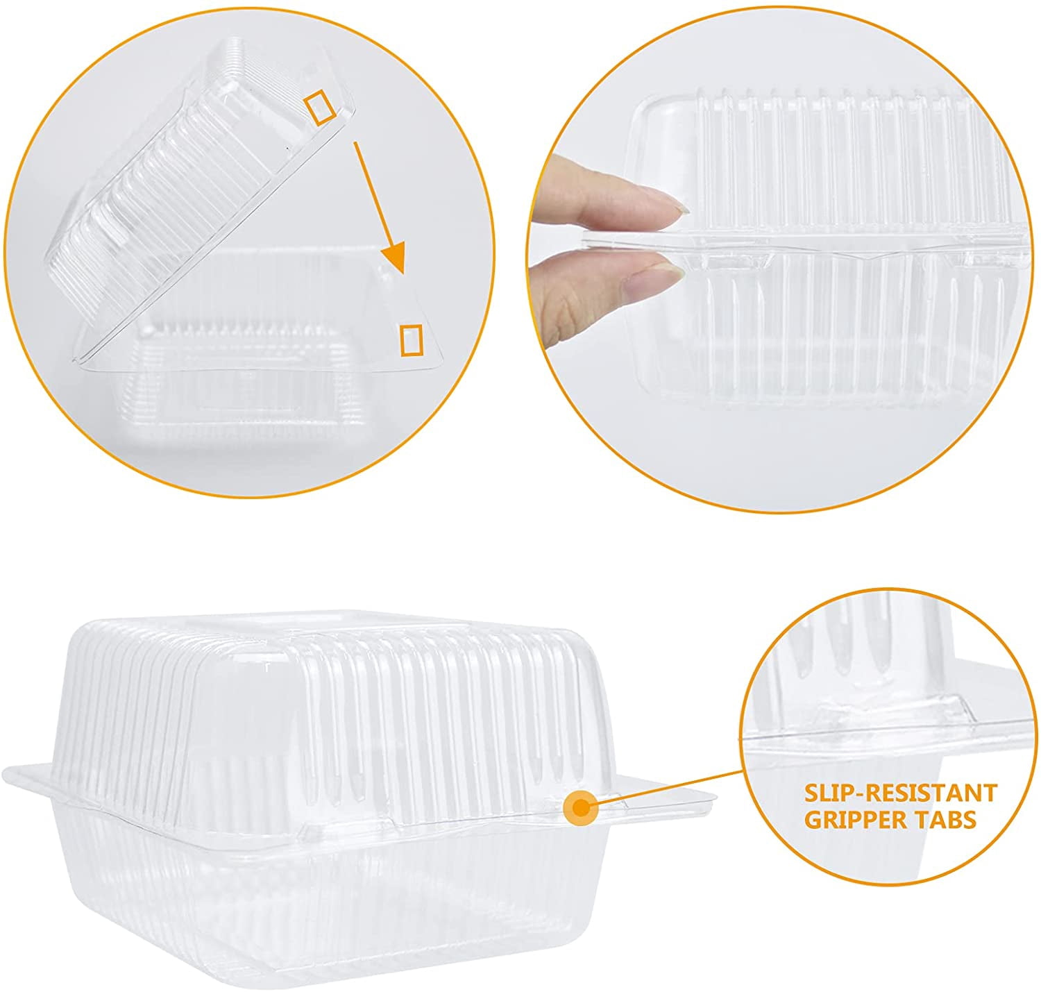 Slice Container Rectangle Cake Slice Containers,100PC Square Plastic Hinged Food Container ...