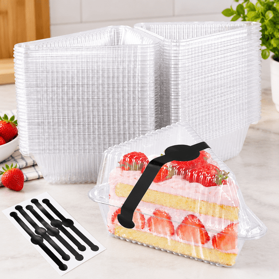 Cake Slice Containers With Lids, Clear Hinged Dessert Box