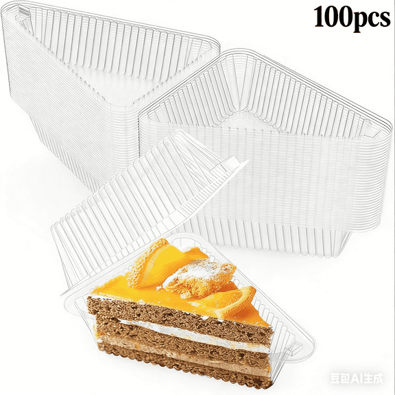 OFEFE 100 Pcs Clear Plastic Cake Slice Containers with Hinged Lids - 4.33 Inch Triangle Cheesecake Boxes for Bakery, Cafe & Home Use, Food Grade Dessert Packaging Containers (Clear)