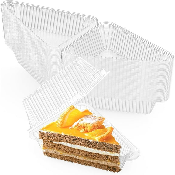 Cake Slice Plastic Containers with Hinged Lid 4.3 Inch Clear Triangle Cheesecake Pie Holders Stackable 100 Pieces
