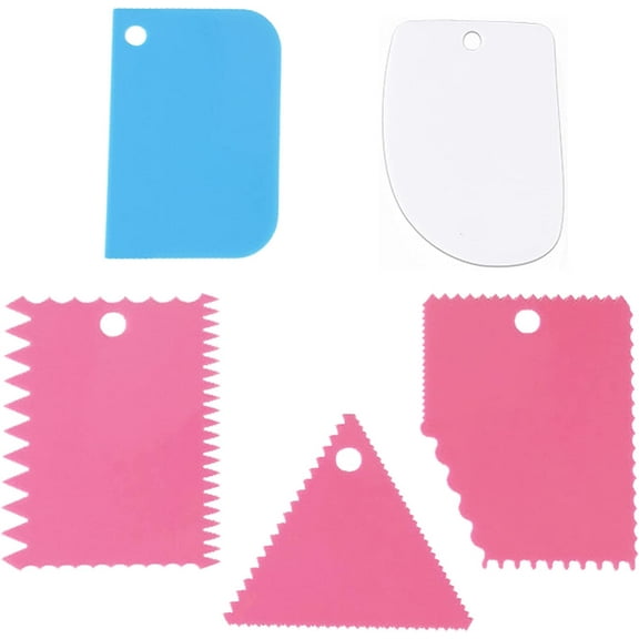 Cake Smoother Scraper Dough Scraper Tools Set,Cake Icing Scraper Smoother,Reusable Bread Cream Pizza Cutter,Flexible Plastic Cutter,For Baking Cake Edge Stripe Decorating Comb(5Pcs,Multicolor)