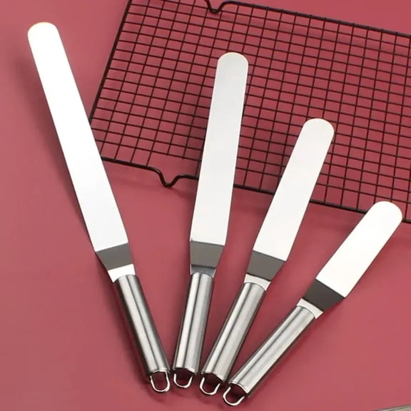 Cake Spatula 10-Inch Offset Stainless Steel Icing Blade with Rounded Handle for Professional Baking Cake Decorating and Smoothing Buttercream Sweet A021 Silver