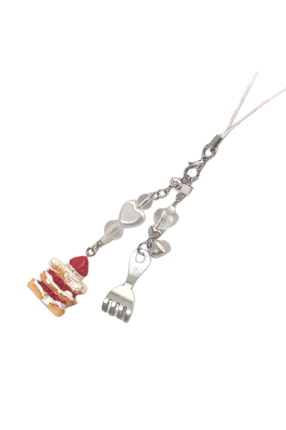 Cake Spoon Charm Phone Strap Phone Charm Keychain Crystal Bead Keychain Women Dessert Pendant Keyring Ornament