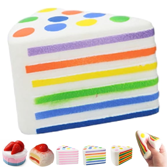 Cake Squishy, Big Birthday Squishy Cake, Giant Rainbow Jumbo Slow Rising Kawaii Scented Cheese Squishies for Decorative Desk Accent
