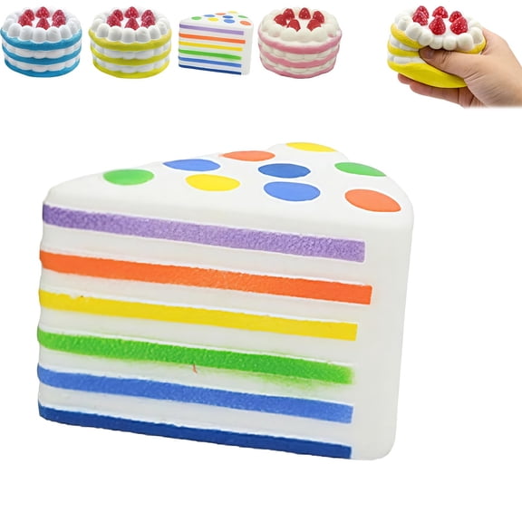 Cake Squishy, Rainbow Cake Squishy Big Slice Jumbo for Stress Relief Party Favors and Sensory Fidget Toys Rainbow Style