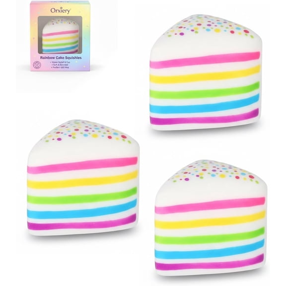 Cake Squishy Slow Rise Rainbow Cake Squishy, Jumbo Slow Rising Fidget Squeeze Ball, Soft Sensory Stress Relief for Anxiety, Focus, Hand Therapy & Party Favors(3pcs)