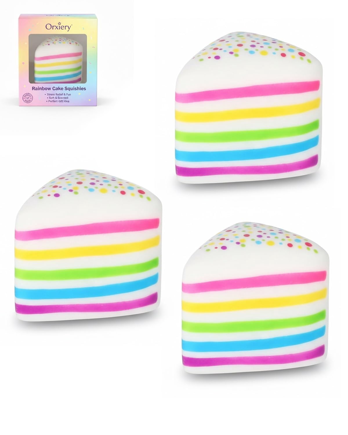Cake Squishy Slow Rise Rainbow Cake Squishy, Jumbo Slow Rising Fidget Squeeze Ball, Soft Sensory Stress Relief for Anxiety, Focus, Hand Therapy & Party Favors