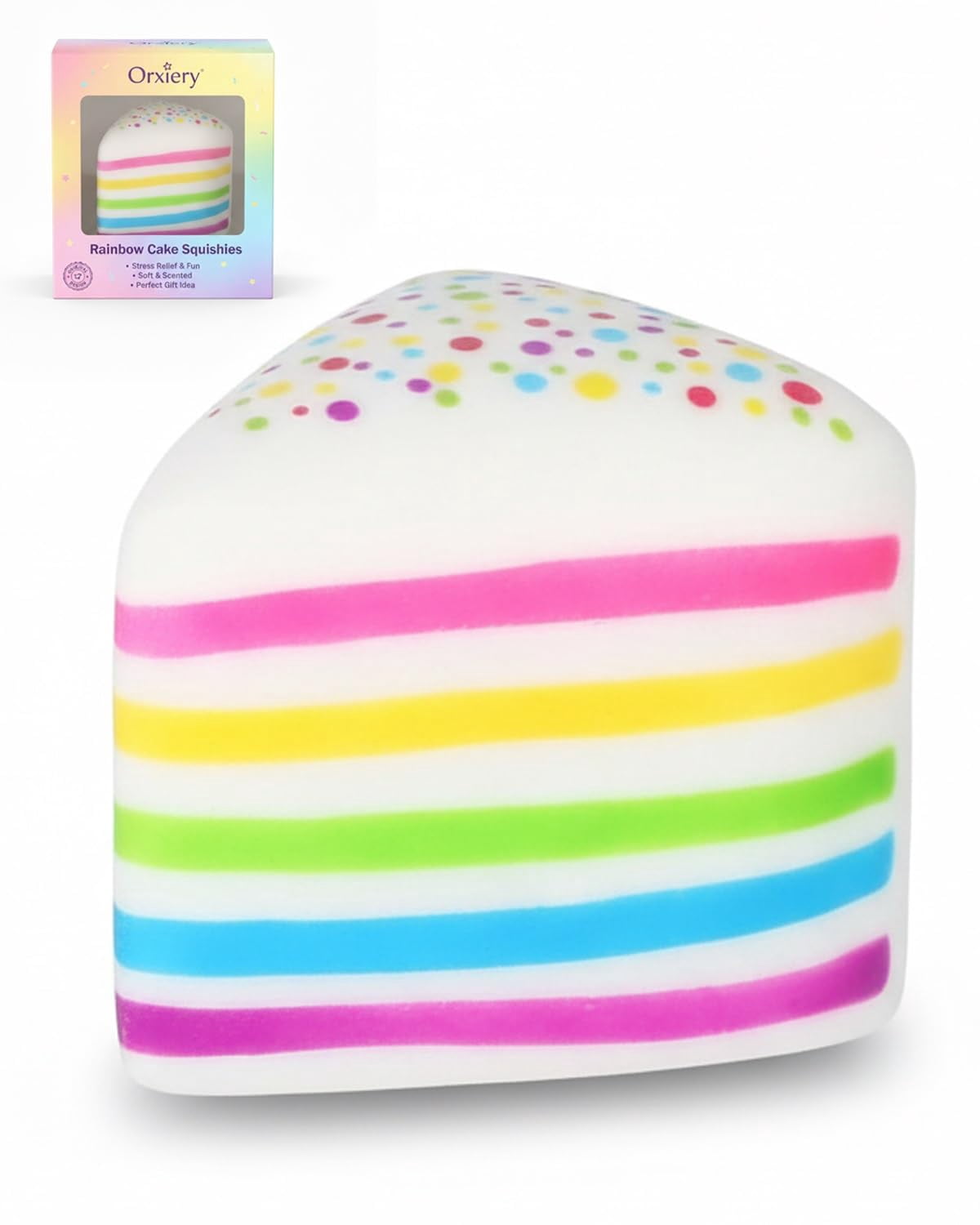 Cake Squishy Slow Rise Rainbow Cake Squishy, Jumbo Slow Rising Fidget Squeeze Ball, Soft Sensory Stress Relief for Anxiety, Focus, Hand Therapy & Party Favors