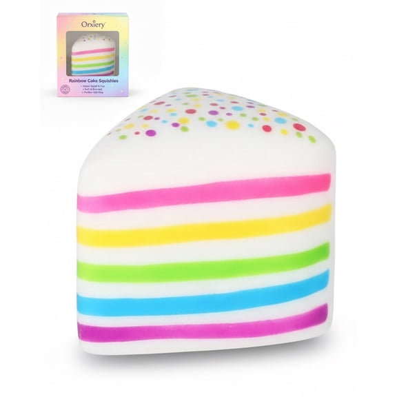 Cake Squishy Slow Rise Rainbow Cake Squishy, Jumbo Slow Rising Fidget Squeeze Ball, Soft Sensory Stress Relief for Anxiety, Focus, Hand Therapy & Party Favors