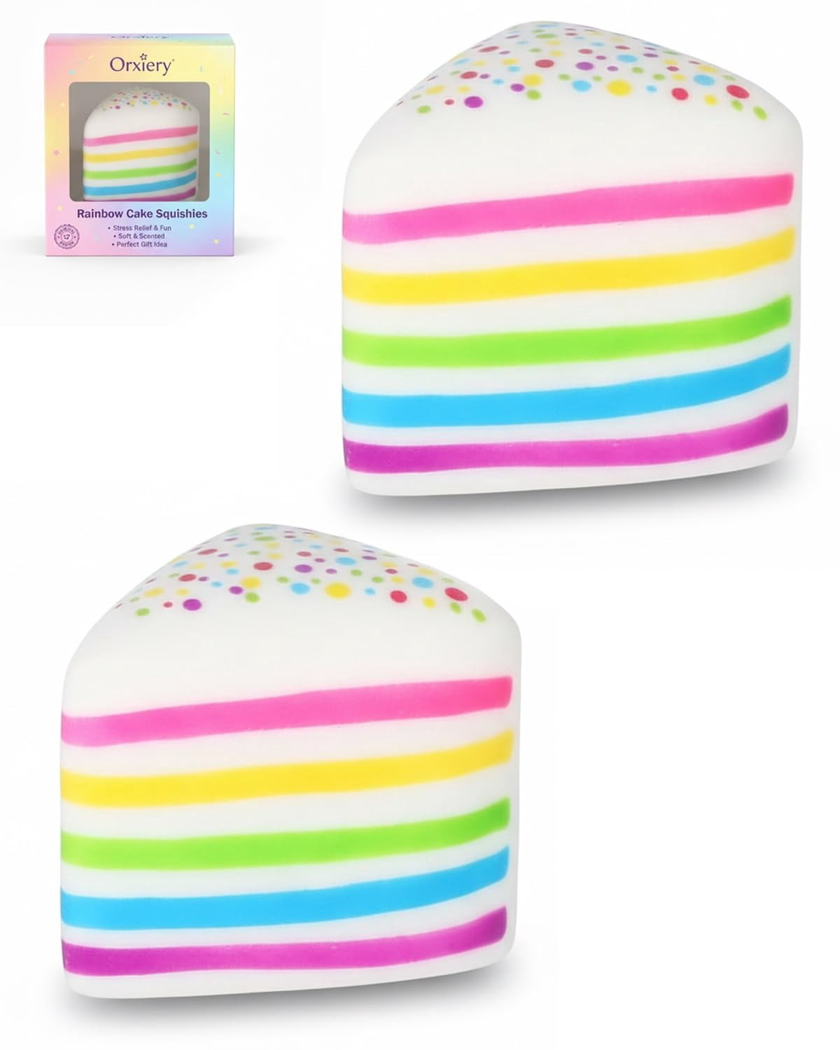 Cake Squishy Slow Rise Rainbow Cake Squishy, Jumbo Slow Rising Fidget Squeeze Ball, Soft Sensory Stress Relief for Anxiety, Focus, Hand Therapy & Party Favors