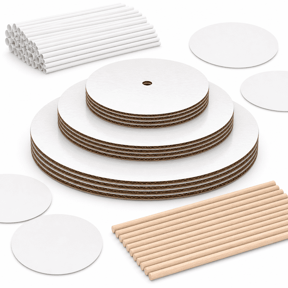 Cake Stacking Kit with Cardboard Rounds and Dowels, 10/8/6 Inch Sizes, 130 Pieces