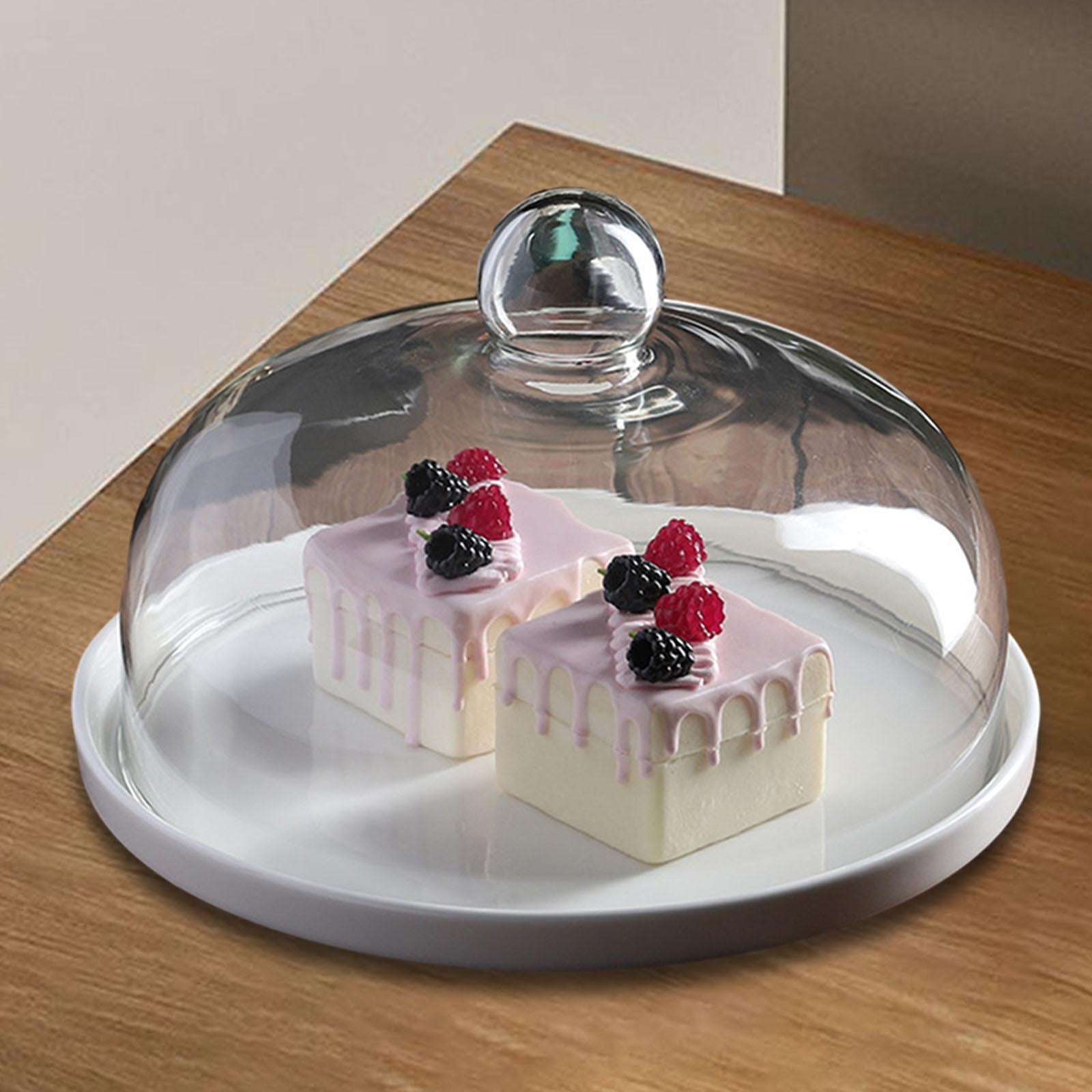Cake Stand Cake Serving Tray with Glass Cover, Cake Dish Pastry Display Server Display Holder
