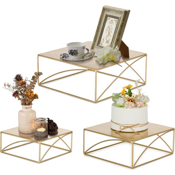 Cake Stand Dessert Display: Gold Cupcake Stands Set of 3 Metal Food Risers for Buffet Table Pedestal Serving Tray for Wedding Anniversary Reception Ceremony Modern Plant Stand