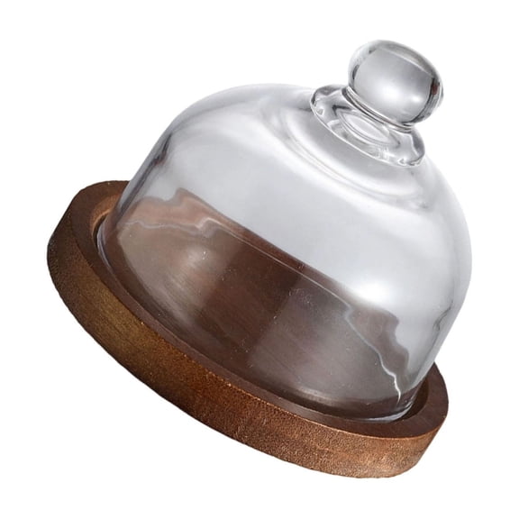 Cake Stand with Glass Dome, 2-in-1 Acacia Wood Cheese Cupcake Decorative Tray, Glass Dome with Base - 6.6" Cake Fruit Display Server Platter for Kitchen, Party, Appetizer