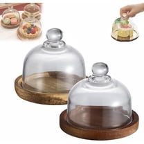 Cake Stand with Glass Lid, Charcuterie Display with Clear Dome Lid and Wooden Base, Mini Dessert Display Stand for Cheese, Appetizers, Cakes, Holiday and Party Tables.