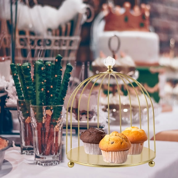 Golden Cake Stand 9.06x7.68in Birdcage Style Dessert Serving Tray Pastry Candy Plate for Wedding Birthday Baby Shower Celebrations
