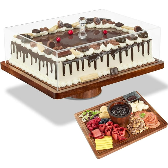 Cake Stand with Lid,2-in-1 Multifunctional Shatterproof Serving Platter and Cake Plate,Wood Cake Stands for Dessert Table,Cake Display Server Tray for Party/Veggie Tray/Fruit Bowl/Donut Plate
