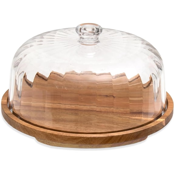 Cake Stand with Lid, Rotating Cake Holder with Dome, Wood Lazy Susan ...