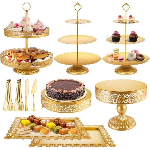 Cake Stand Metal Dessert Table Display Set Tiered Cupcake Holder Fruit Candy Donut Plate Serving Tower Tray Platter ()