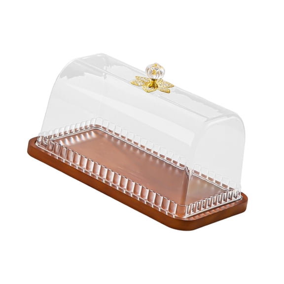 Cake Stand Plate Cheese Tray with Smooth Clear Lid Wood TPE for Housewarming Club Events