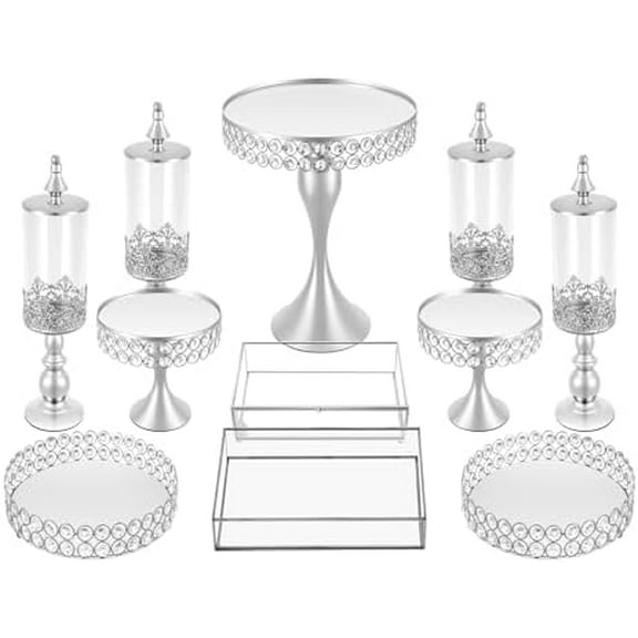 Cake Stand Set Dessert Table Display Set 11 PCS Silver Treat Stands for Dessert Metal Cake Dish for Birthday Party Wedding Ceremony