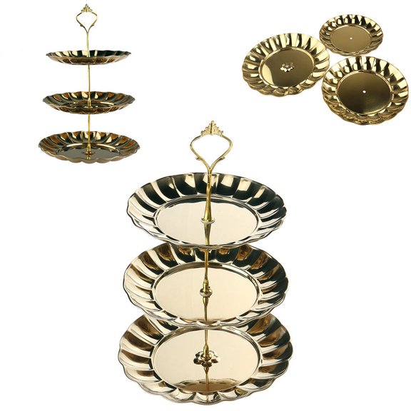 Hemobllo Sturdy Golden Stainless Steel Tiered Cake Plate for Muffins Cupcakes and Hors Doeuvres Display