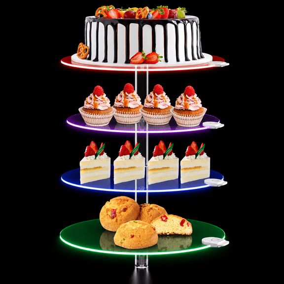 Cake Stand With Rechargable Led Light Round Up Cupcake Cupcakes And Cakesb For 8-12 Inch Tiered Tree Towerr Dessert Display Wedding Birthday Party