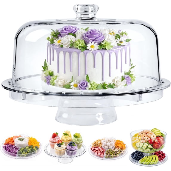 Cake Stand with Dome Cover, 6-in-1 Multi-Purpose Use, 12.4inch Cake ...