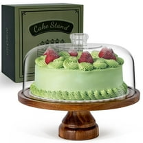 ANBOXIT Cake Stand with Dome Lid, Acacia Wood Cake Plate with Cover, Wooden Cake Display Stand with Acrylic Dome - Footed