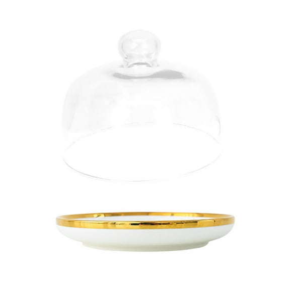 Cake Stand with Glass Dome Lid Ceramic Serving Tray Wedding Cake Display Cheese Platter