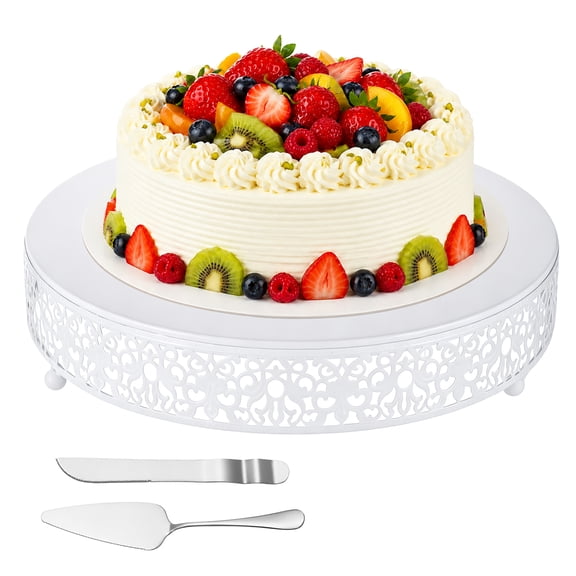12 Inch White Cake Stand Set of 3, Metal Round Cake Stand with Cutter & Serving Spatula, Display Tray for Pastry, Fruit and Candy Decor at Wedding, Birthday and Party Events