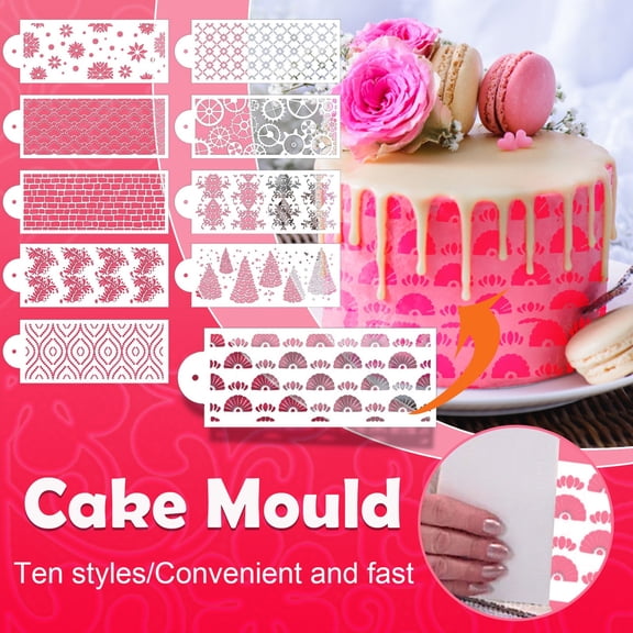 Cake Stencil Set 10 Pack, Reusable Lace Flower Spray Pattern Templates for Cake Decorating, Cookies, Cupcakes and Chocolate DIY Baking