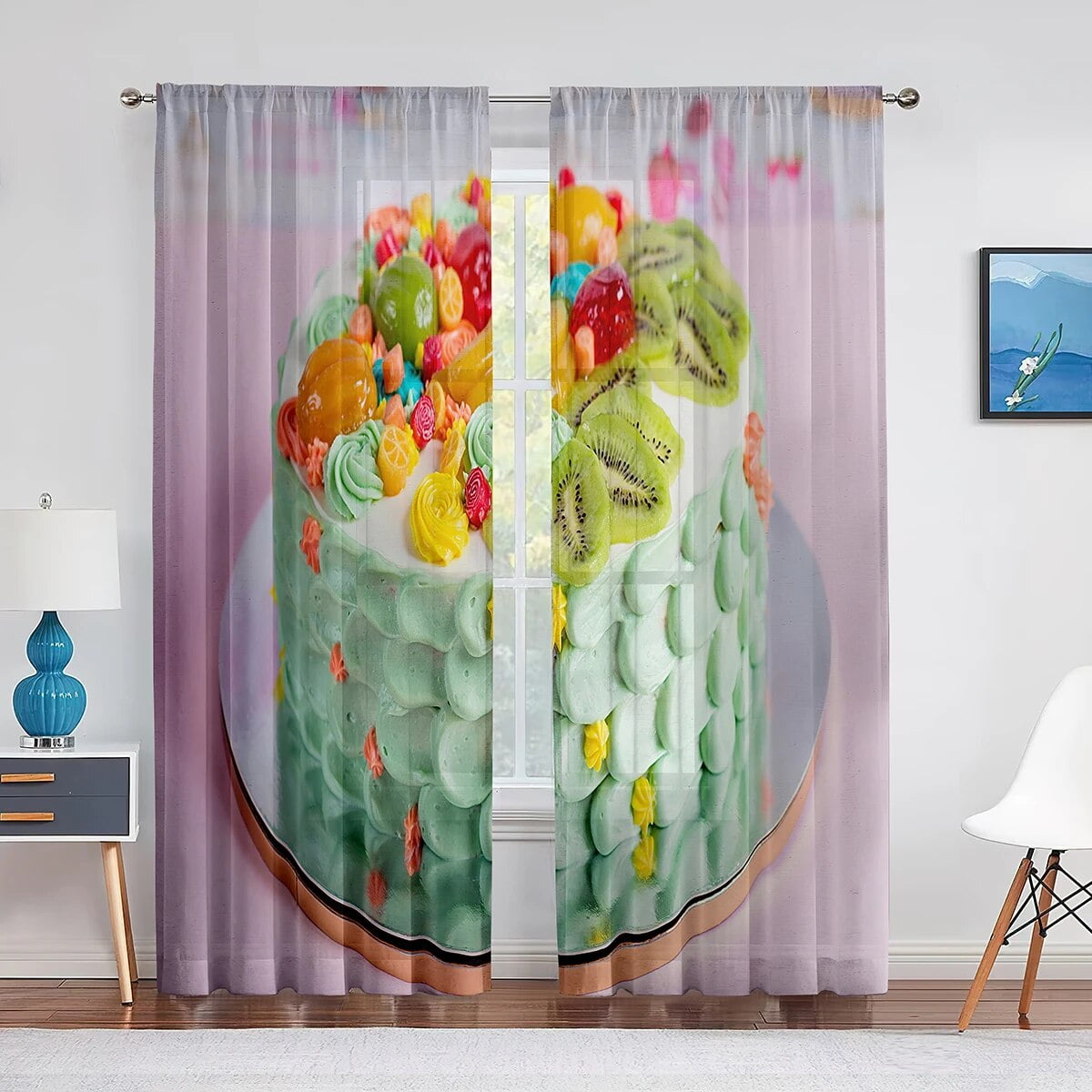 Cake Strawberry Raspberry Fruit Food Tulle Curtains for Living Room